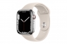 Apple Watch Series 7 GPS + Cellular 45mm Silver Stainless Steel Case w. Starlight Sport Band (MKJD3)