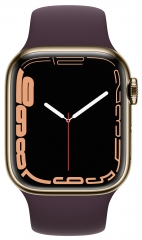 Apple Watch Series 7 GPS + Cellular 41mm Gold S. Steel Case w. Dark Cherry Sport Band (MKHG3)