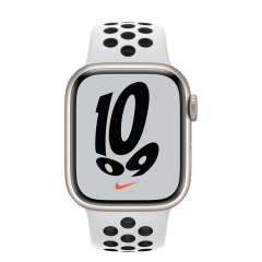 Apple Watch Nike Series 7 GPS 45mm Starlight Aluminum Case w. Pure Platinum/Black Nike Sport Band (MKNA3)